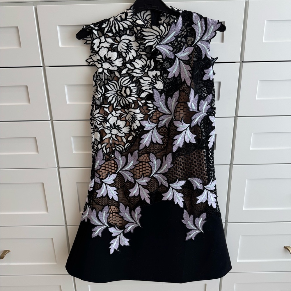 Self-Portrait Black and White Floral Mini Dress